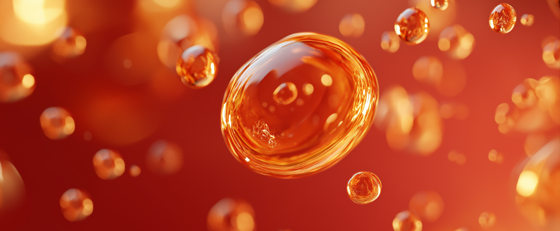 Flüssige Omega-3 Tropfen in warmen Farbtönen als Darstellung von Omega-3 Fettsäuren